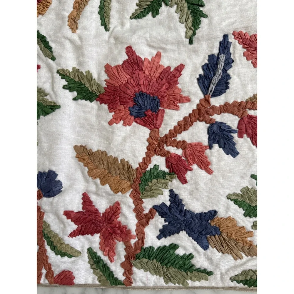Pottery Barn Embroidered Floral Linen Pillow Cover 22x22 Ivory Multi